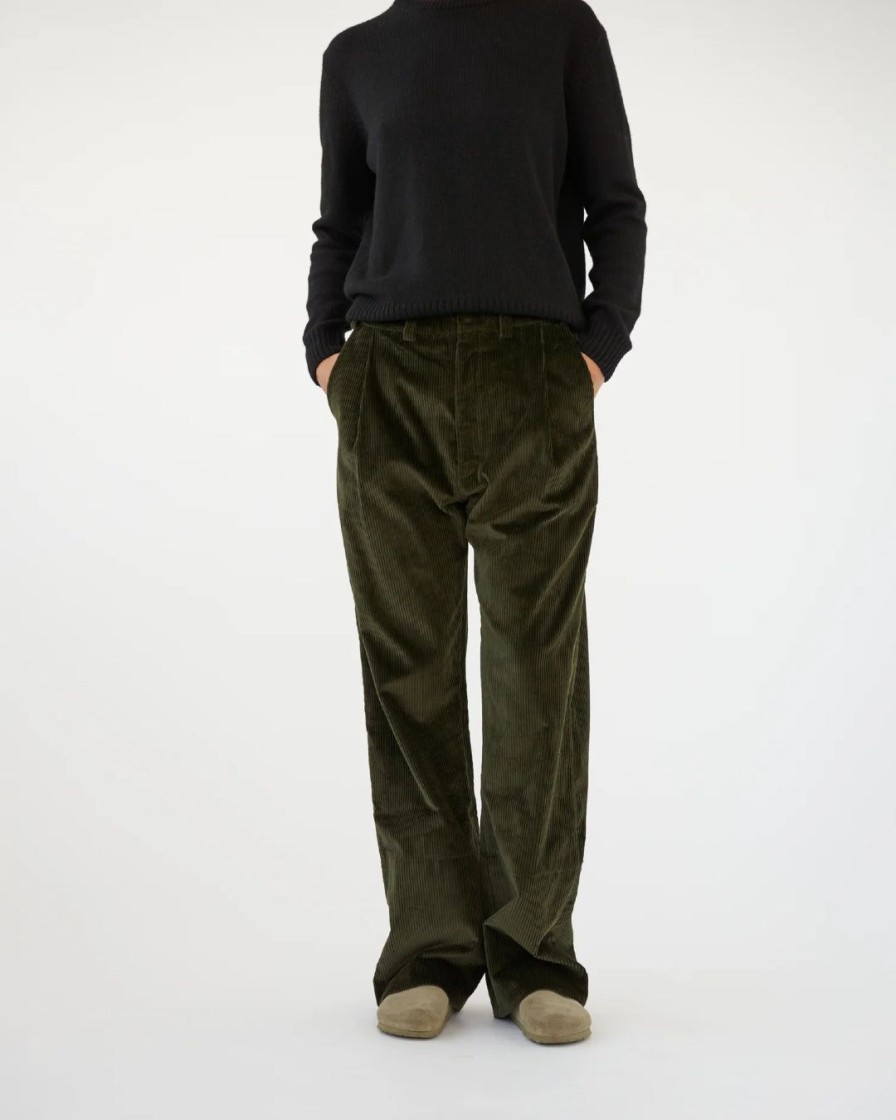 Kvinde AF Agger Underdele | Corduroy Box Trousers|Green
