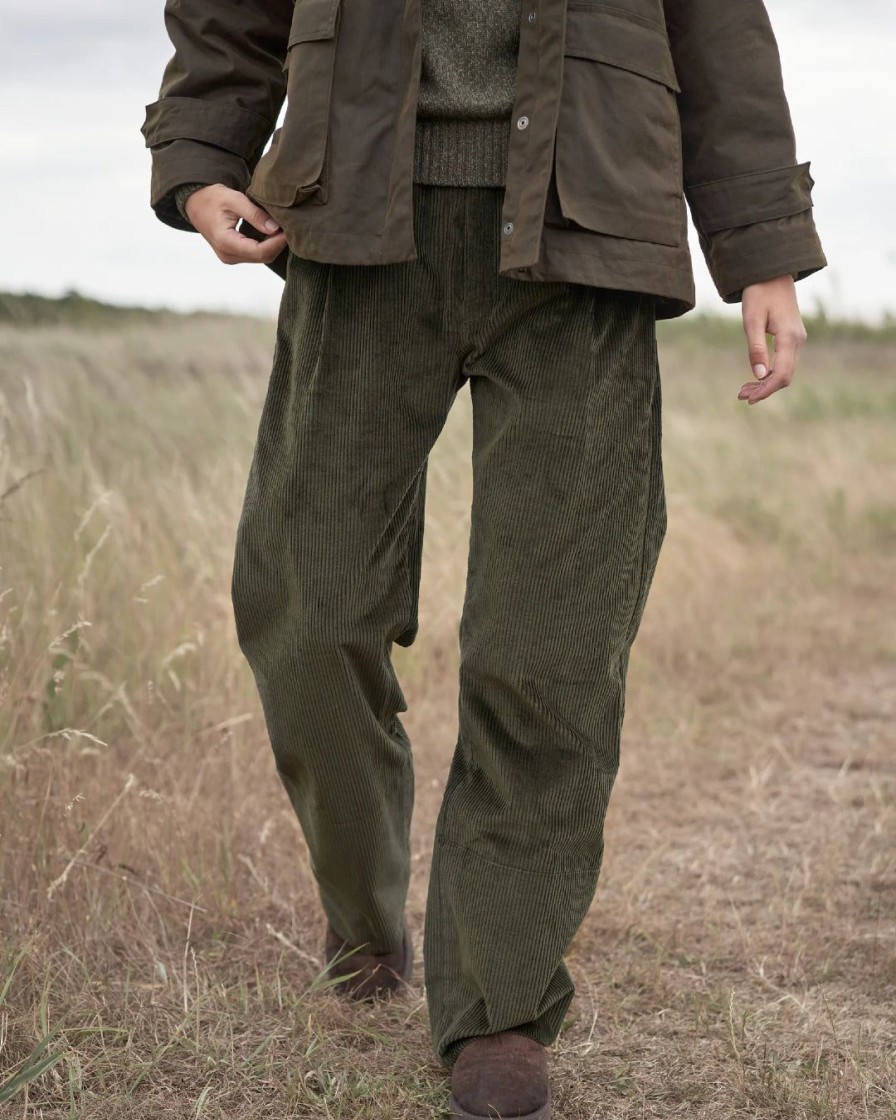 Kvinde AF Agger Underdele | Corduroy Box Trousers|Green