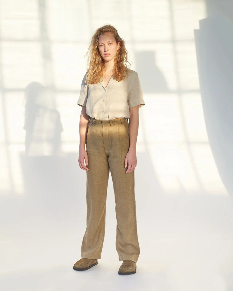 Kvinde AF Agger Underdele | Linen Box Trousers | Loden