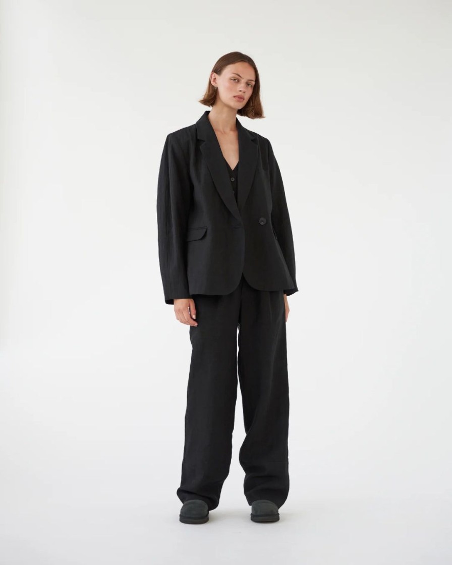 Kvinde AF Agger Overtoj | Linen Blazer|Black